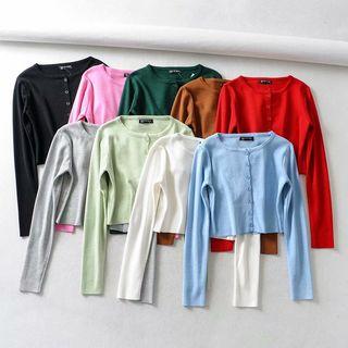 Round Neck Cropped Knit Cardigan