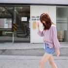 Collarless Long-sleeve Shirred Blouse