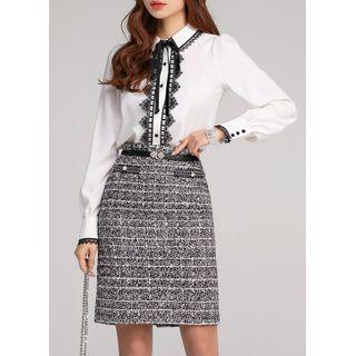 Faux-pearl Tweed Midi H-line Skirt