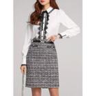Faux-pearl Tweed Midi H-line Skirt