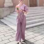 Balloon-sleeve Tie-waist Wide Leg Jumpsuit