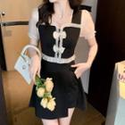 Set: Two-tone Bow Mini A-line Dress + Shorts