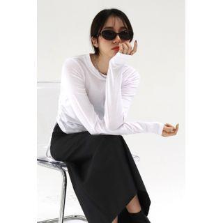 Drawstring Slit-side Textured T-shirt Ivory - One Size