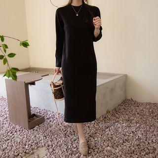 Raglan-sleeve Slit-side Long Knit Dress