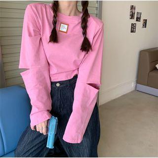 Applique Long-sleeve Cutout Cropped Top