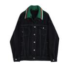 Detachable Collar Denim Jacket Black - One Size