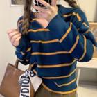 Striped Long-sleeve Knit Hooded Top