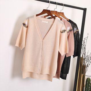 Short-sleeve Bee Embroidered Cardigan