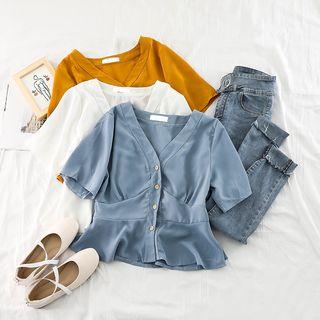 V-neck Cropped Chiffon Blouse