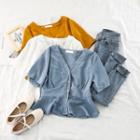 V-neck Cropped Chiffon Blouse