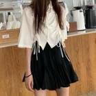Drawstring Elbow-sleeve Cropped Shirt / Mini A-line Skirt