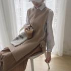 Side-split Sweater Vest Khaki - One Size