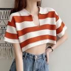 Polo Short-sleeve Striped Cropped Top