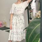 Mock Two-piece Short-sleeve Print Midi A-line Dress