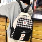 Printed Plaid Panel Canvas Backpack
