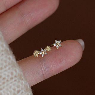 Flower Asymmetrical Sterling Silver Stud Earring
