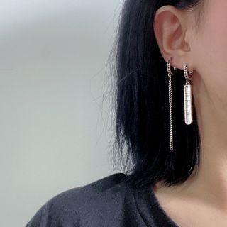 Asymmetric Dangle Mini Hoop Earring 1 Pair - Eh0388 - Silver - One Size