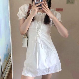 Short-sleeve Lace-up Mini Dress As Shown In Figure - One Size