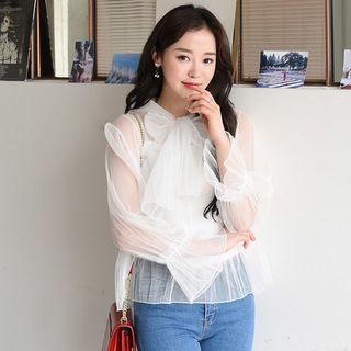 Set: Tie-neck Organza Blouse + Camisole Top