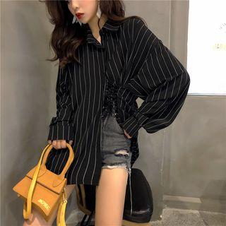 Oversized Lace-up Striped Shirt
