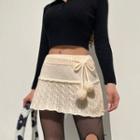 Pom Pom Knit Mini A-line Skirt