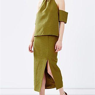 Set: Halter Cutout Shoulder Top + Midi Skirt