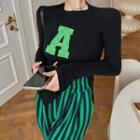 Long-sleeve Lettering T-shirt / Striped Wide Leg Pants