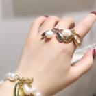 Faux Pearl Alloy Leaf Ring