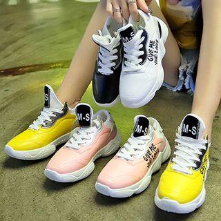Faux Leather Lettering Lace-up Sneakers