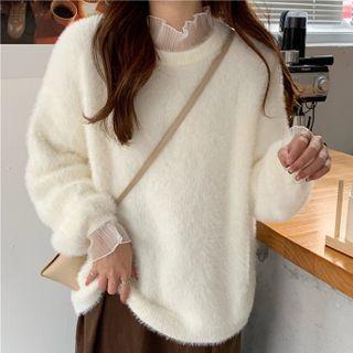Mock Two-piece Fluffy Sweater
