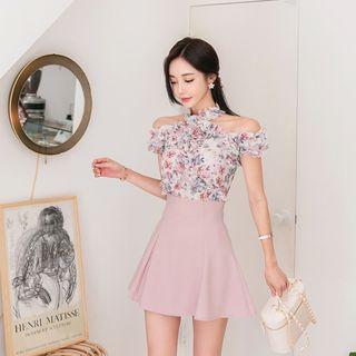 Halter Frill-trim Floral Top