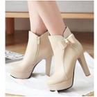 Faux Leather Bow High-heel Ankle Boots