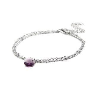 Simple And Fashion Geometric Purple Cubic Zirconia 316l Stainless Steel Double-layer Bracelet Silver - One Size