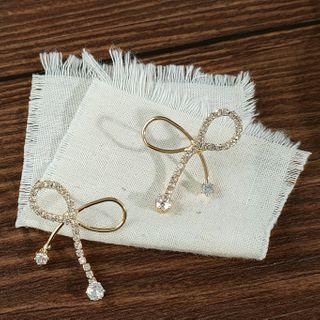 Sterling Silver Rhinestone Ribbon Stud Earring 1 Pair - A-586 - Gold - One Size