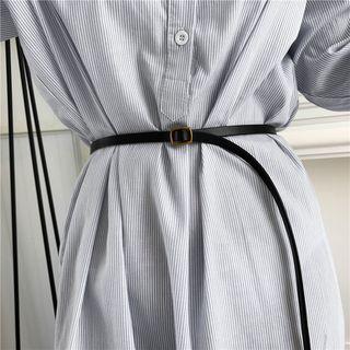 Faux Leather Slim Belt Gold Buckle - Black - One Size