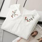 Floral Embroidered Lace Trim Collar Shirt White - One Size