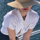 Short-sleeve Plain Cropped Shirt White - One Size
