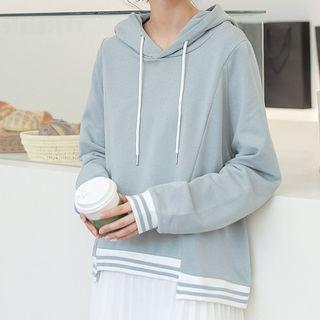 Contrast Trim Hoodie Grayish Blue - One Size