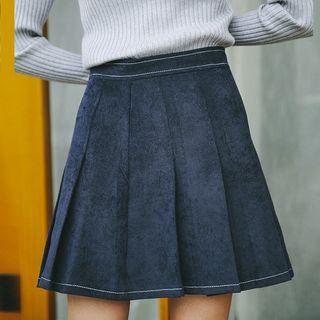 Corduroy Pleated A-line Skirt