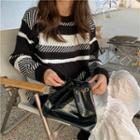 Long-sleeve Striped Knit Sweater Stripe - Black - One Size