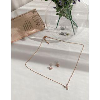 Rhinestone-bow Ear Studs & Necklace Set (3 Pcs)