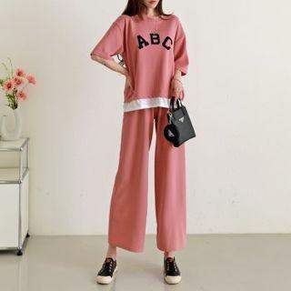Set: Letter Layered-hem T-shirt + Pants