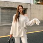 Asymmetric Off-shoulder Sherpa-fleece T-shirt