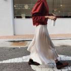 Crop Pullover / Pleated Midi Skirt