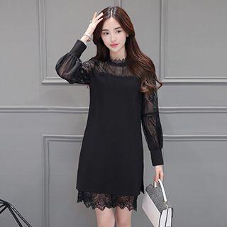 Lace Trim Long Sleeve Sheath Dress