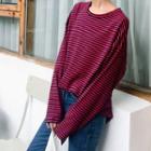 Pinstriped Long-sleeve T-shirt Stripe - Rose Pink & Black - One Size