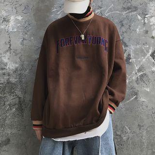 Mock-turtleneck Letter Applique Pullover