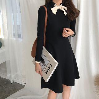 Long Sleeve Slim Bow Dress