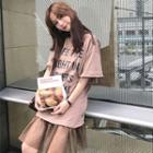 Mesh Hem Lettering T-shirt Dress