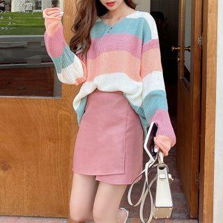 Striped Sweater / A-line Skirt / Set